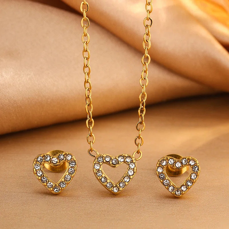 Resoul high end jewelry sets cz necklace set 316l jewelry 14k gold plated hearts necklaces crystal fashion accessories MegaBDM