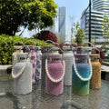 Double Wall Stainless Steel 350ml Luxury Diamond Insulated Rhinestone Water Bottle Bling Cup with Lifting Handle