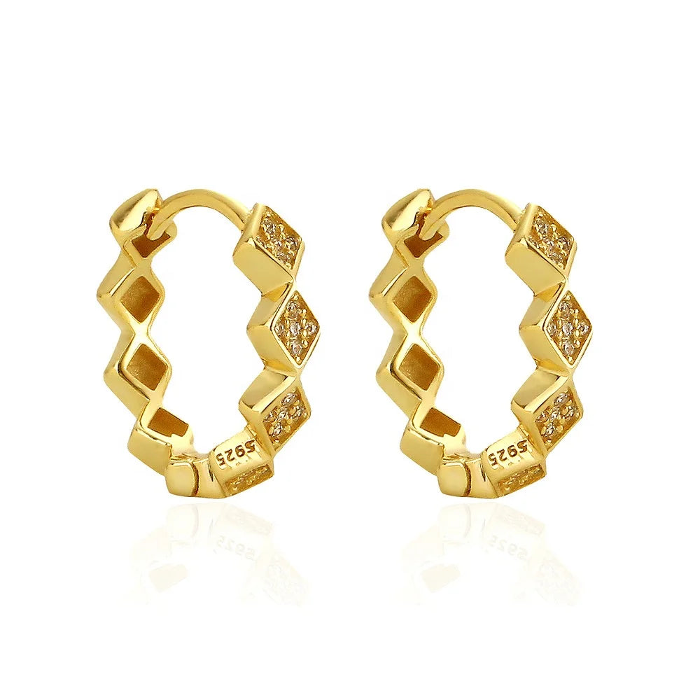Nagosa Simple Fashion Jewelry 14k 18k Gold Vermeil 925 Sterling Silver Geometric Rhombus Huggie Hoop Earrings for Girls Women