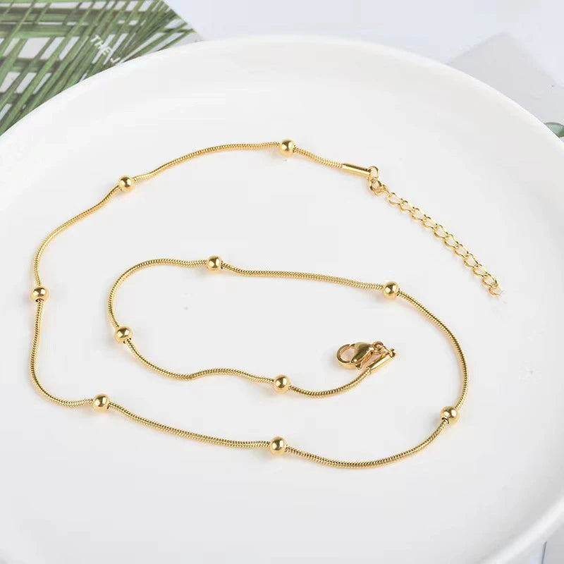 Waterproof 18K Gold Satellite Snake Chain Necklace Fashion Stainless Steel Round Ball Beads Snake Chain Necklace for Women MegaBDM