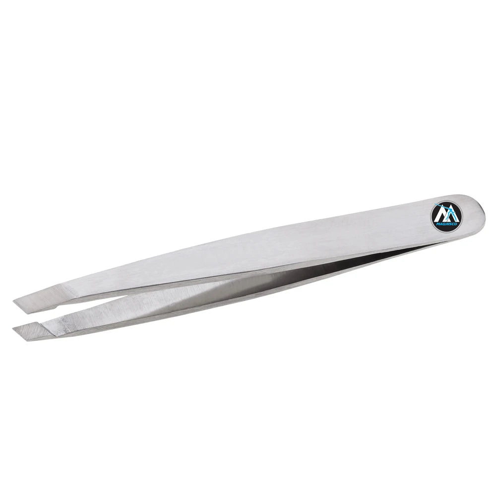 Professional German Stainless Steel Slant Tweezers Durable Lightweight for Eyebrows & Chin Ingrown Hair Removal Box Packed