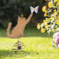 Metal Cat Garden Decor with Butterfly Outdoor Spring Animal Ornament Rusty Iron Cat Statue for Yard Patio & Lawn Decoration