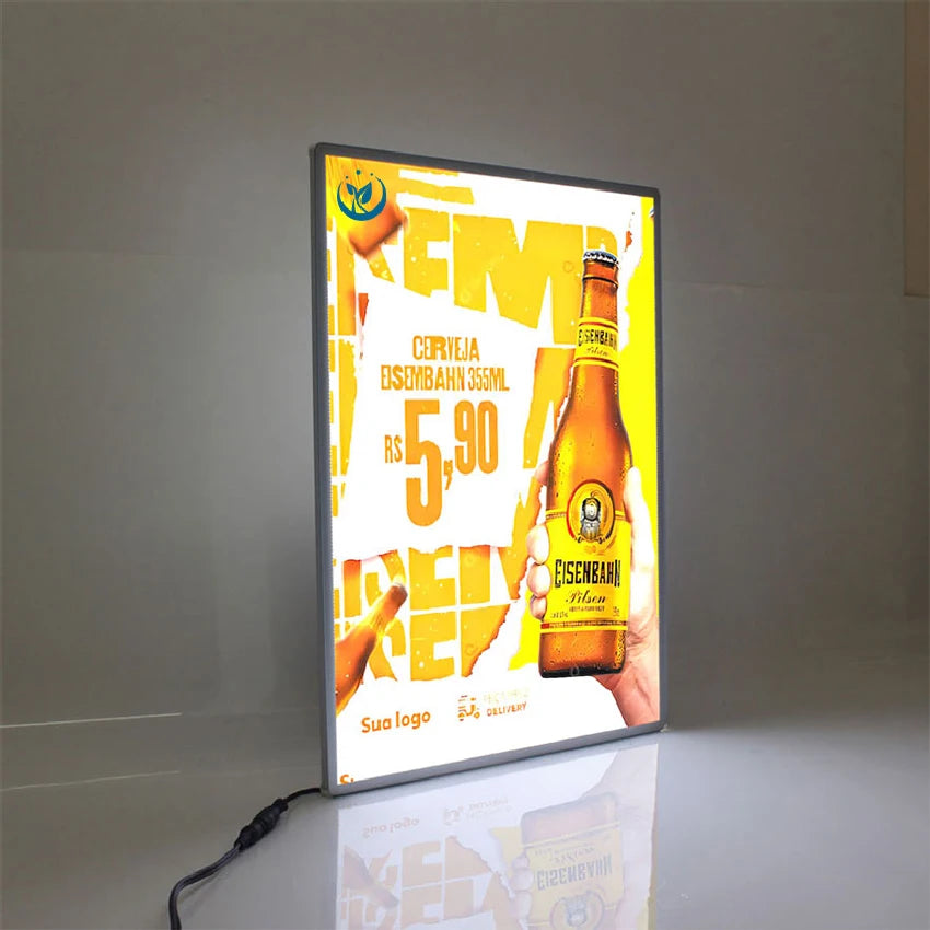 LED Advertising Rectangular Poster Frame for Restaurant & Cinema Indoor Decorative Tempered Glass Light Box