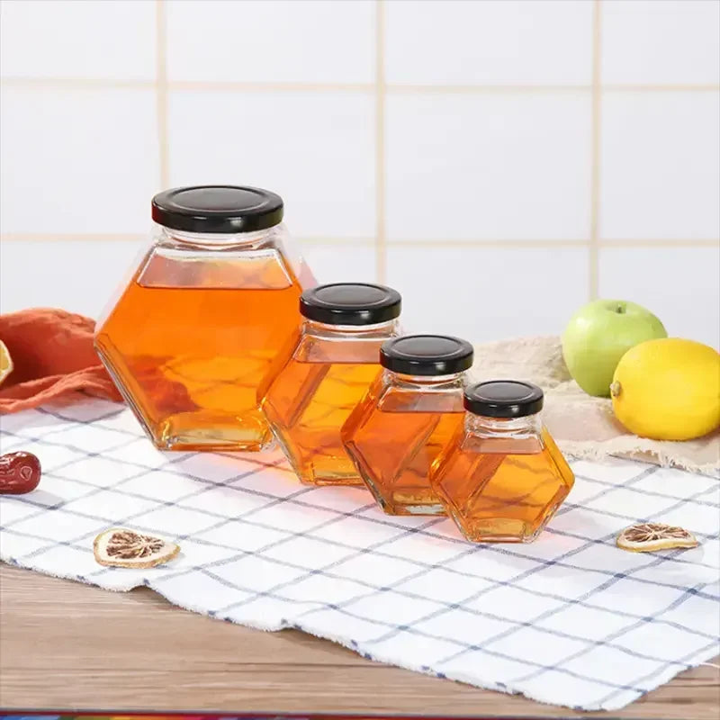 Empty Hexagon 3oz 6oz 12oz Container Storage Bottle Food Storage Bottle Glass Honey Jar