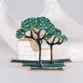 New Arrival  Crystal Zinc Alloy Women Jewelry Rhinestone Enamel Building Tree Brooch Pin