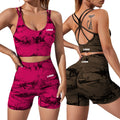Wholesale 2PCS Women's Seamless Gym Crossback Sport Bra Wear Tie-Dye Yoga Pants and Stretch Fitness Sport Short Set Yoga Suit
