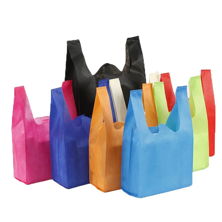 MU Wholesale Non-woven Bag Supermarket Custom Logo Gift Shop Advertising T-shirt Bag Non Woven Vest Shopping Bag