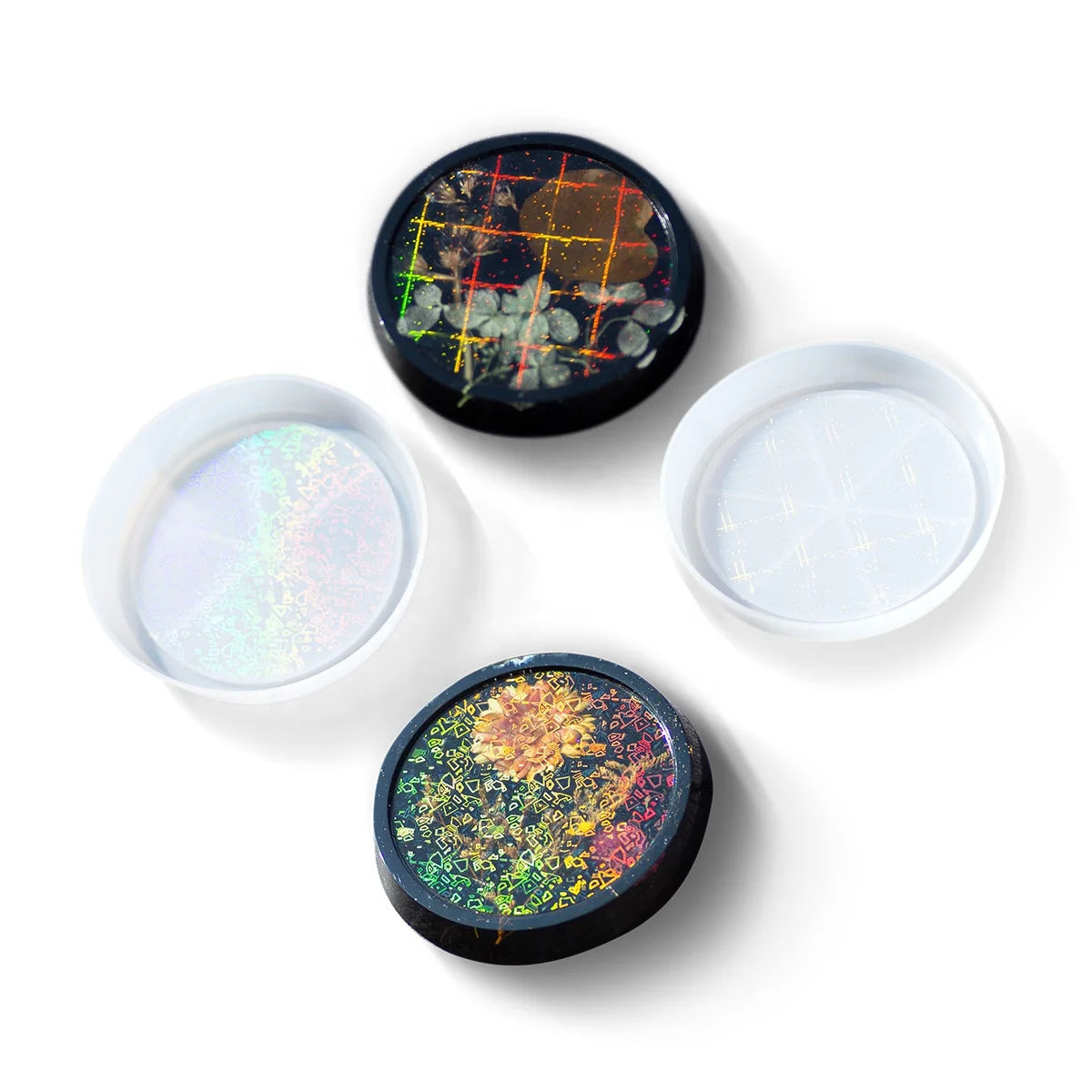 New 4 Inch Silicone Holographic Round Coaster Molds for Resin Casting