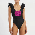 2025 European American New Handmade One-Piece Women's V-Neck Swimsuit High Waist Bandeau Slim Stretch Quick Dry Retro Style