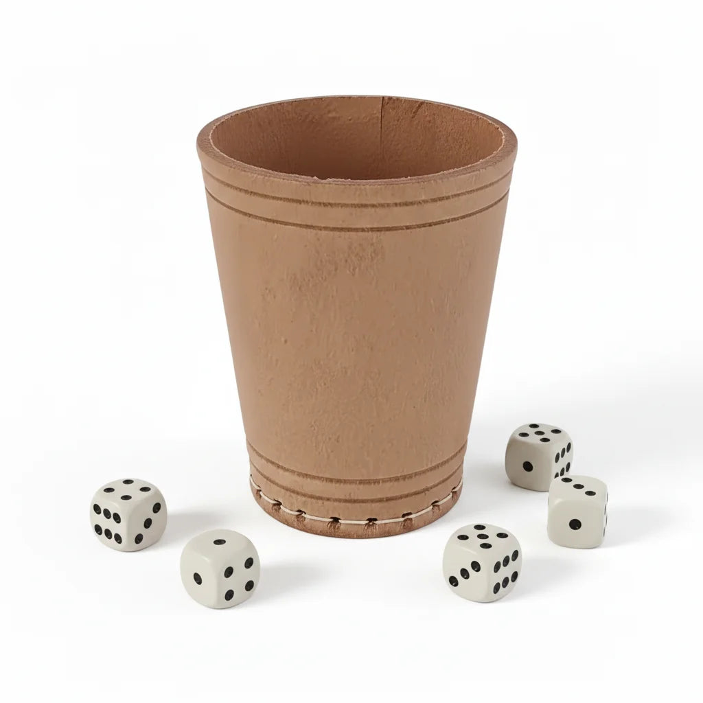 High Quality Custom Logo Dice Cup Made From Genuine Leather and Resin Polyhedral Shape