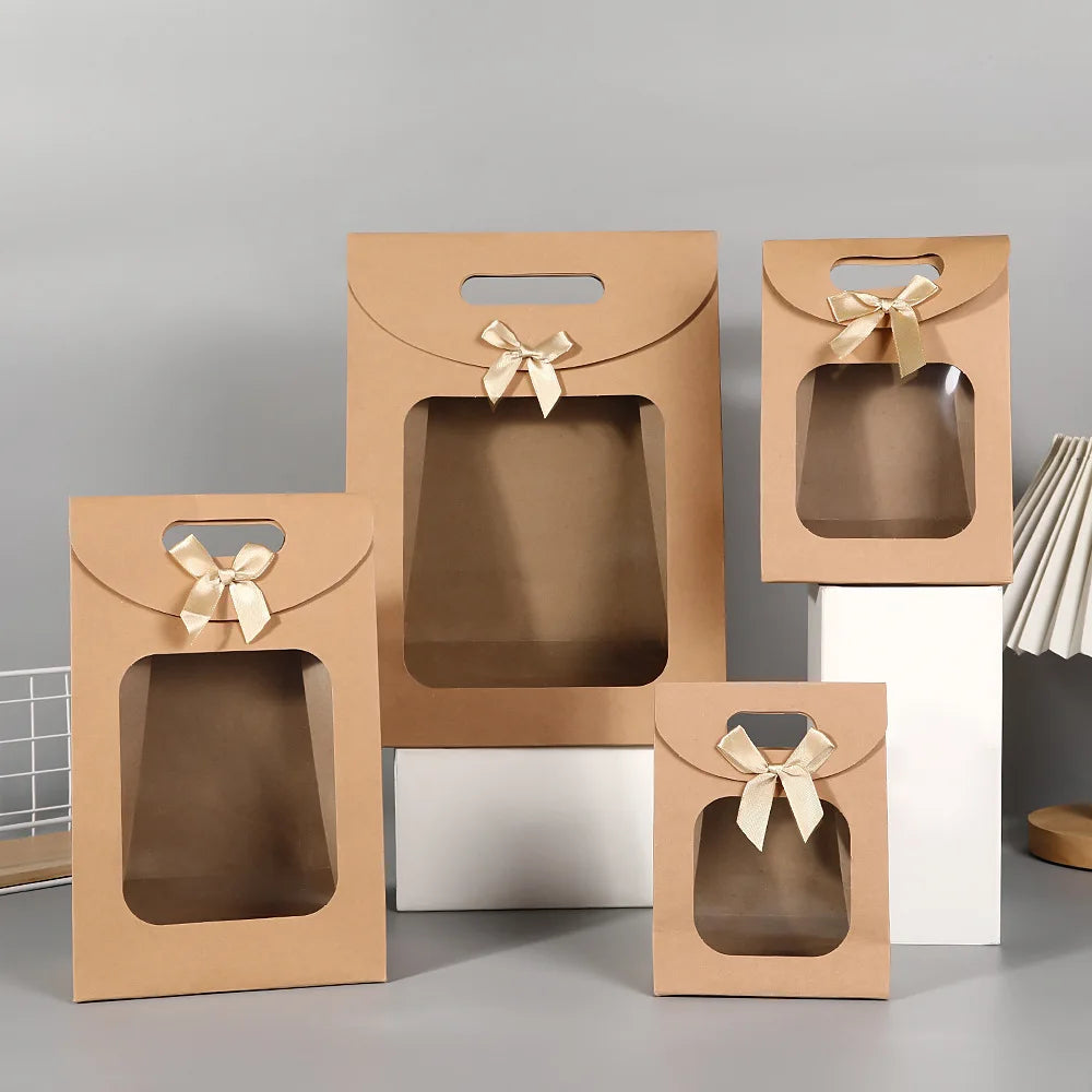 MU Factory Selling Windows Paper Bag Kraft Paper Bag Shopping Resealable Stand up Kraft Gift Bag Packing