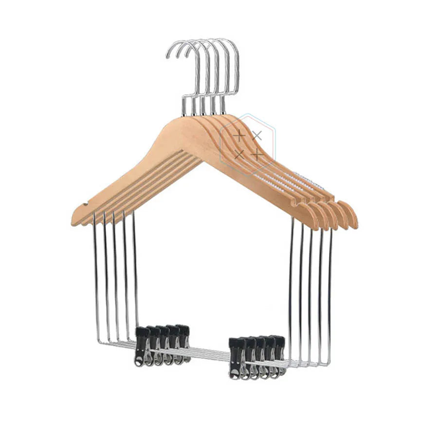 45 CM Wooden Pant Hanger Wooden Suit Hangers with Steel Clips and Hooks Natural Wood Collection Skirt Hangers