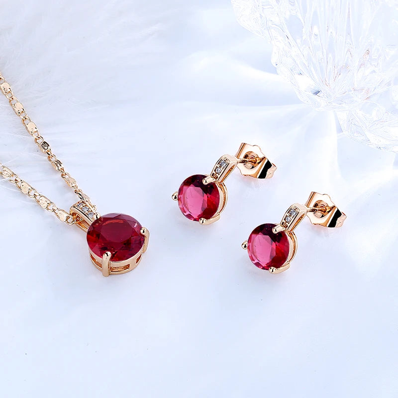 Free Shipping Jewelry Supplier Vintage Classic Zircon 18K Gold Plated Women Necklace Jewelry Set for Wedding Gift