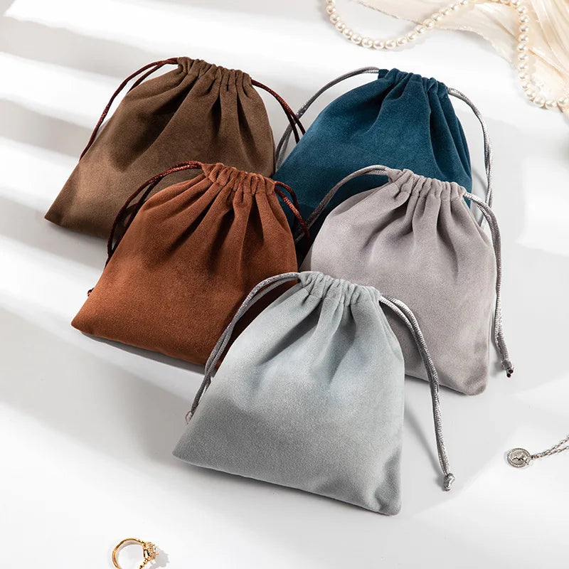 MU Wholesale Small Black Recyclable Velvet Bags Soft Flannel Drawstring Bag for Jewelry Earrings