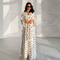 Loriya 2026 EID Ramadan Muslim Women Abaya 2pcs Set with Hijab Elegant Islamic Wear Classic Polka Dots Open Abaya