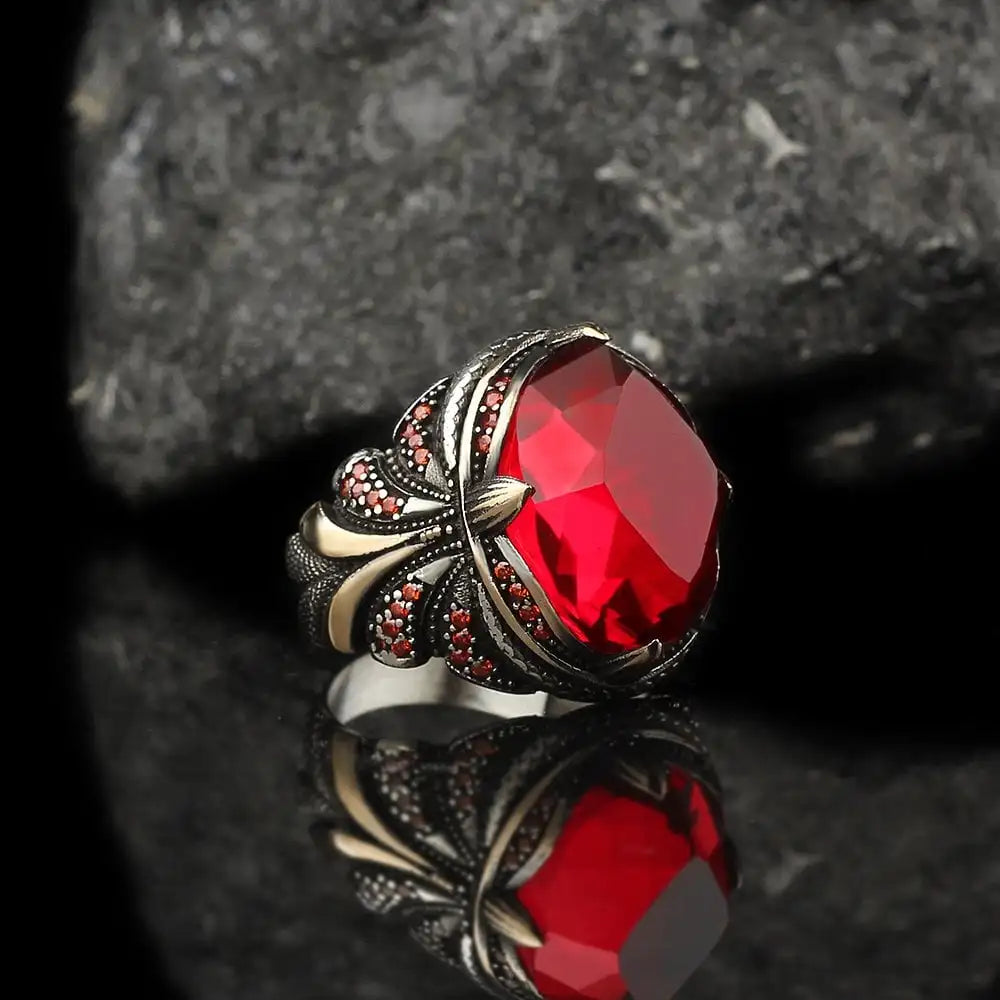 Azuris VALKH1913 Hot New 925 Sterling Silver Men's Ring Ottoman Style with Natural Stone Turkey Sale