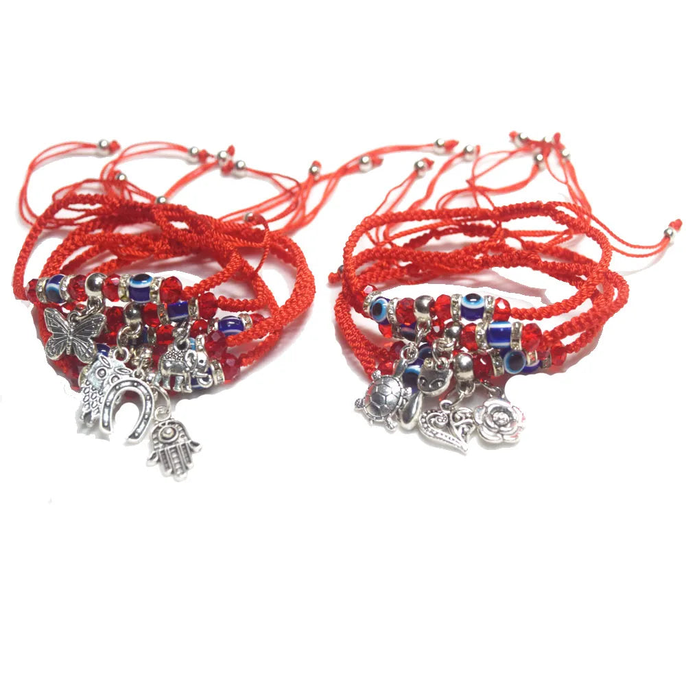 Handmade Red Kabalah String Adjustable Knot Bracelet Jewelry Owl Horse Shoes Turtle Hamsa Hand Evil Eyes Elephant Heart Flower