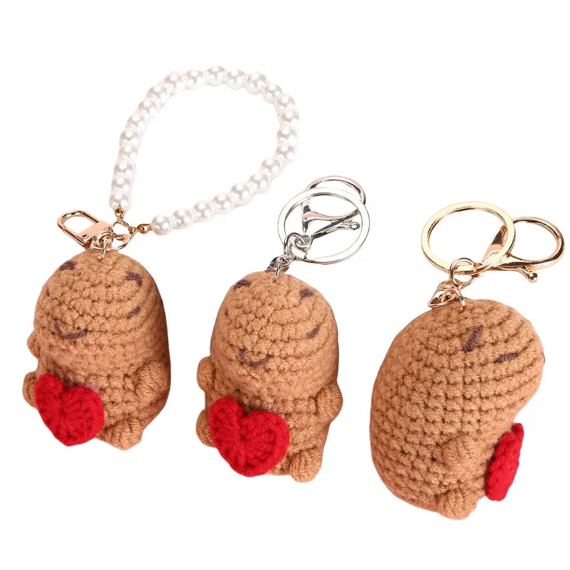 Charm Crochet Keychain Handmade Knitted Capybara Doll Key Chain Bag Accessories Animal Keyring Cartoon Crochet Capybara Keychain