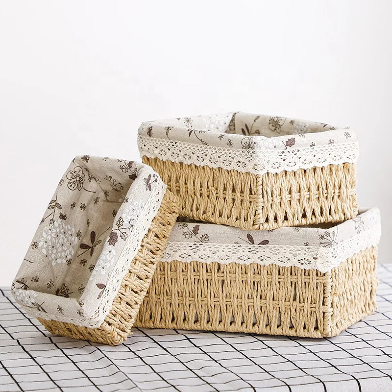 Decorative Paper Rope Storage Basket Wicker Eco-fridenly Rustproof Organizing Basket with Lid