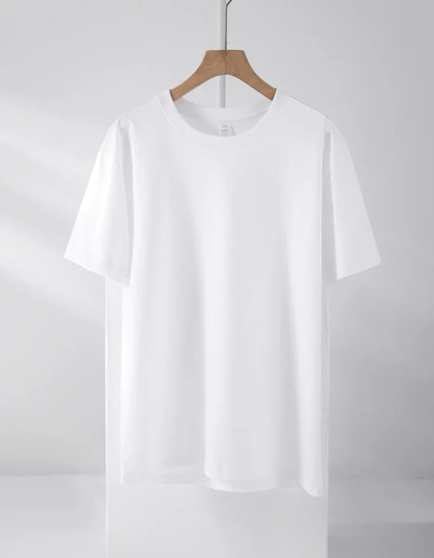 Oem customized 230g summer blank shirt pure cotton tshirt solid color bottoming short sleeve combed cotton round neck tshirt