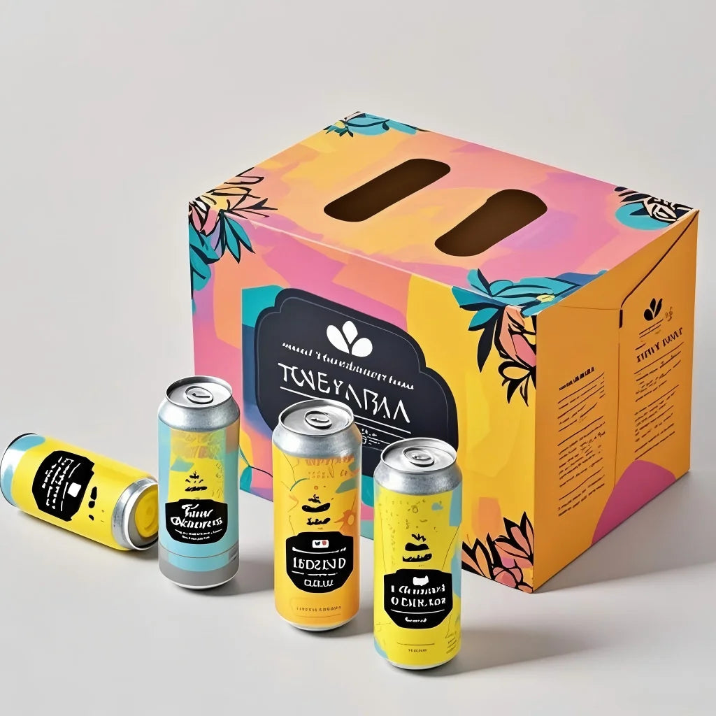 Recyclable 6 or 12 Pack Beverage Carton with Design Logo Paper Box for Beer Juice Soda Can Shipping & Retail with Handle