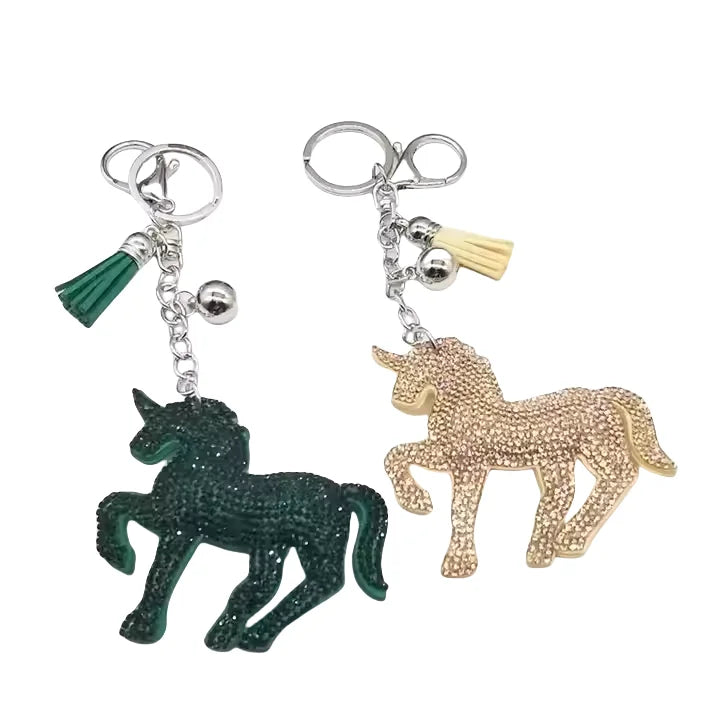 Korean Velvet Diamond Crystal Unicorn Keychain Pendant Fresh Tassel Bling Glitter Unicorn Key Chains Pony Bag Charm Accessories