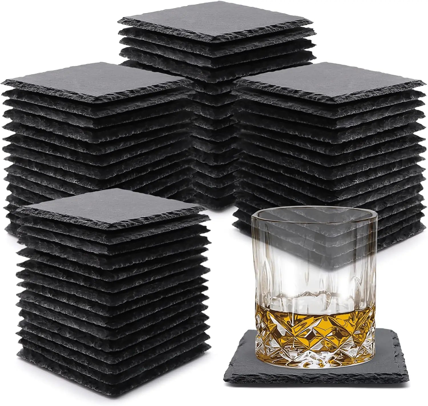 Natural Slate Coasters Set Reusable Square Rock Cup Mat Non-Slip Pads for Cold or Hot Beverages