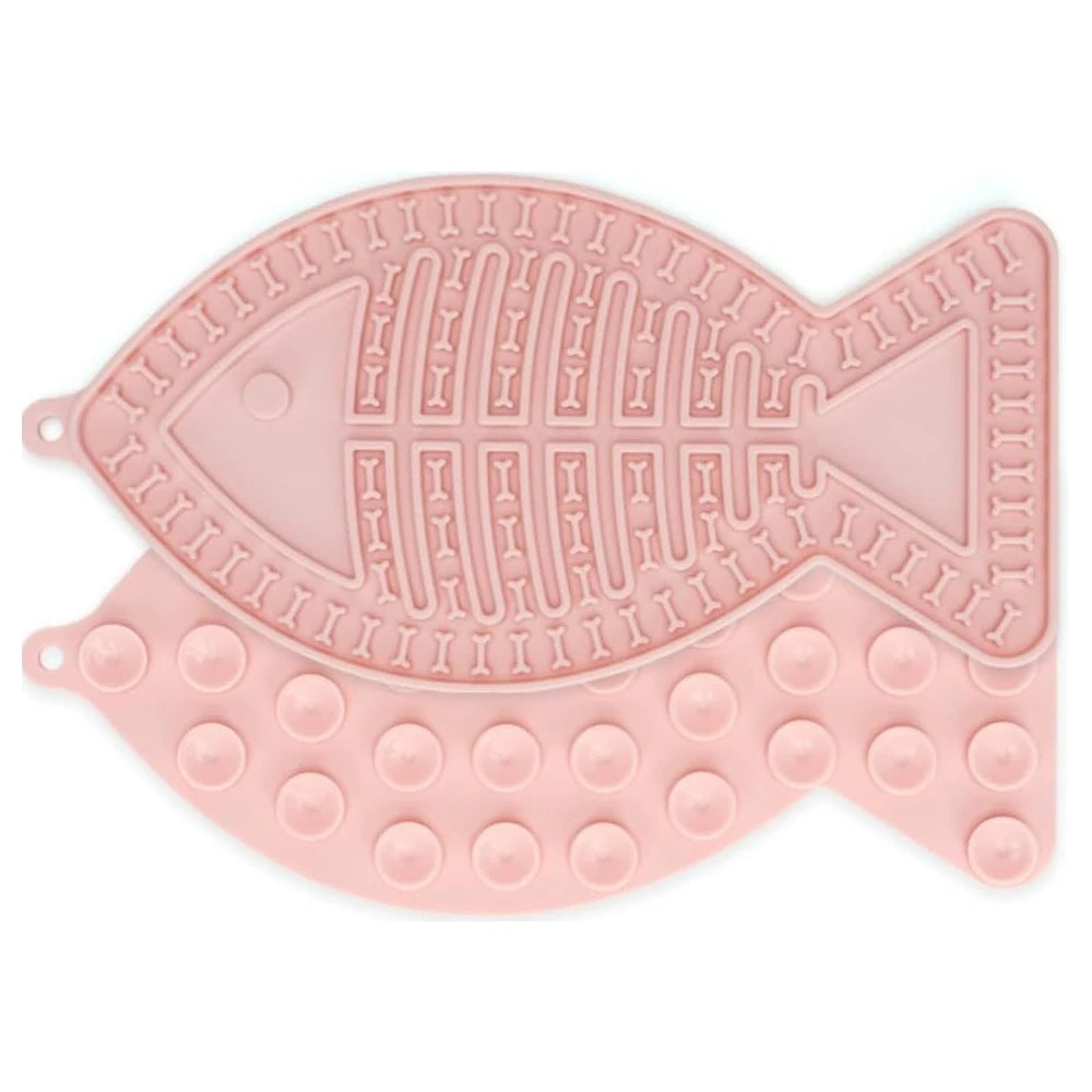 Fish Shape Silicone Lick Mat for Dogs Cats Slow Feeder with Strong Suction Cups Calming Bathing Distraction BPA Free