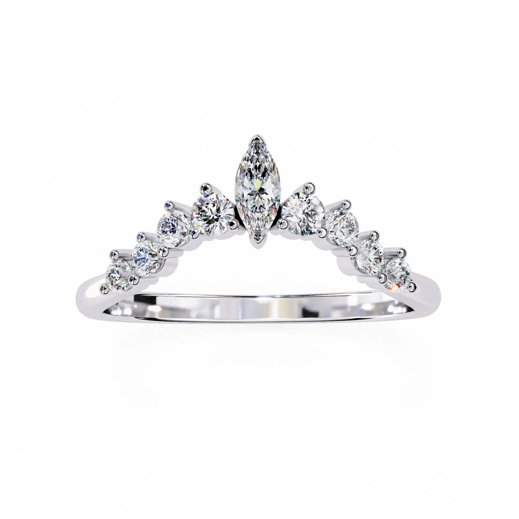 Unique Curved Diamond Wedding Band Bridal Stacking Ring Women's Anniversary Ring 14K Solid Gold Synthetic Lab Grown IGI