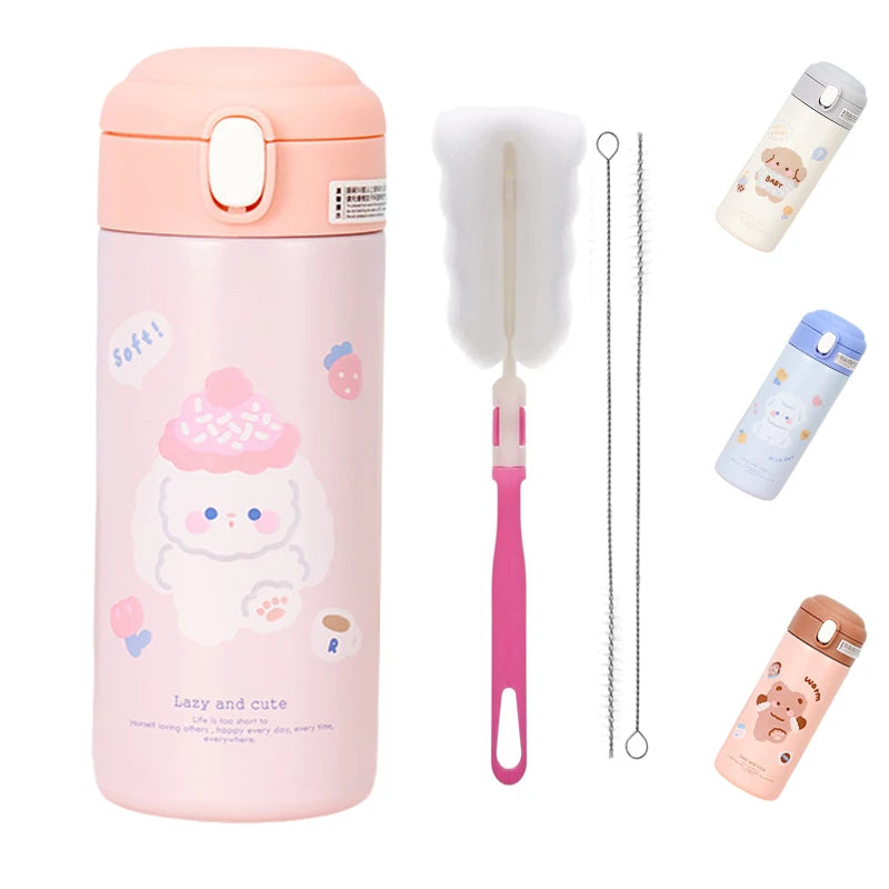 Portable Bottle for Children Stainless Steel Cartoon Kids Thermos Cup Baby Cup Straw Vacuum Double Layer Thermos Water Bottle
