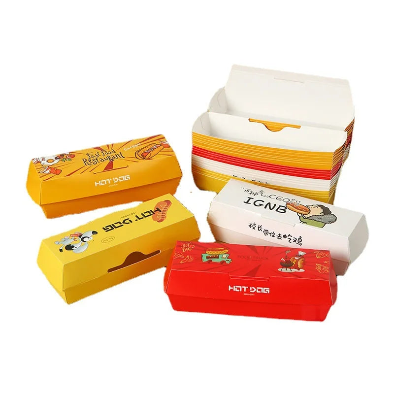 MU Factory Selling Hot Dog Box Cheese Pull Stick Paper Box Hot Dog Sausage Crispy Takeaway Takeaway Lunch Box MegaBDM
