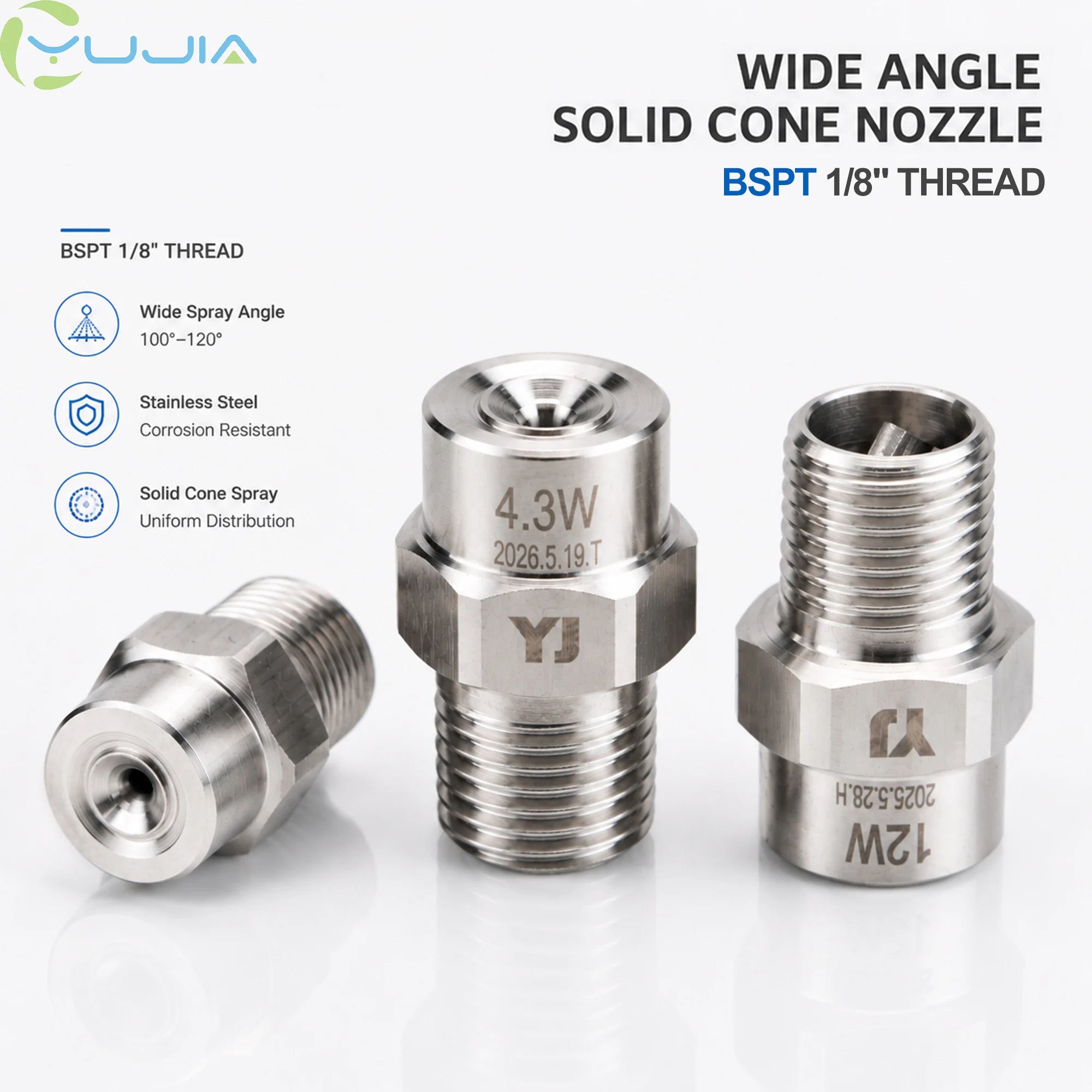 BSPT 1/8" Stainless Steel 120Â° Wide Angle Full Cone Nozzle for Workshop Humidification & Dust Suppression