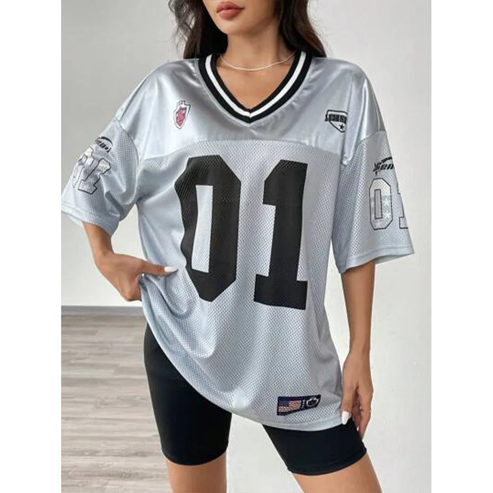 Y2K Retro Long Letter T-Shirt Quick Dry Breathable Mesh Jersey Men Oversized Hip Hop Fashion Loose Fit Silk Screen Printing