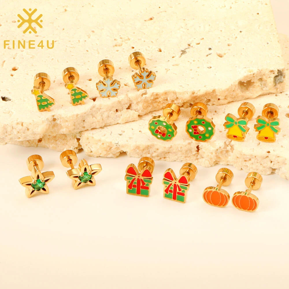 Newest Popular Mini Exquisite Cute Christmas Ear Nail Stainless Steel Christmas Tree Star Gift Christmas Earrings for Women