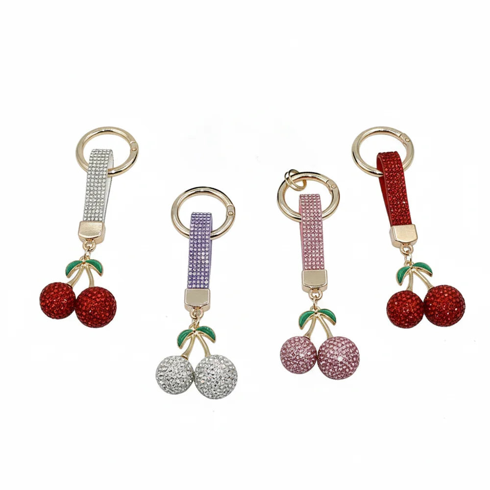 Rhinestone Cherry Keychain Bling Crystal Cherry Bag Charm Key Ring