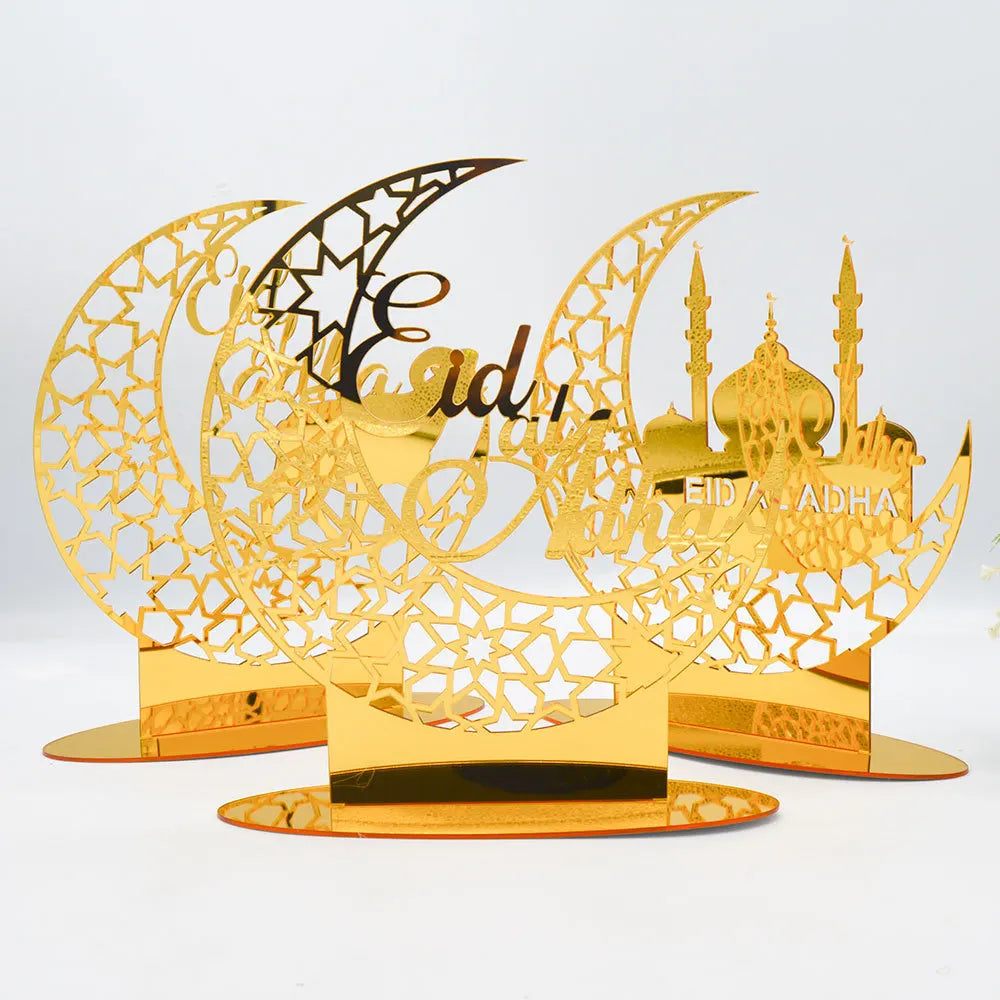 Nicro Custom Arabian Muslim Eid Mubarak Islamic Gift Ramadan Gold Led Acrylic Crafts Moon Holiday Ornaments Table Decoration