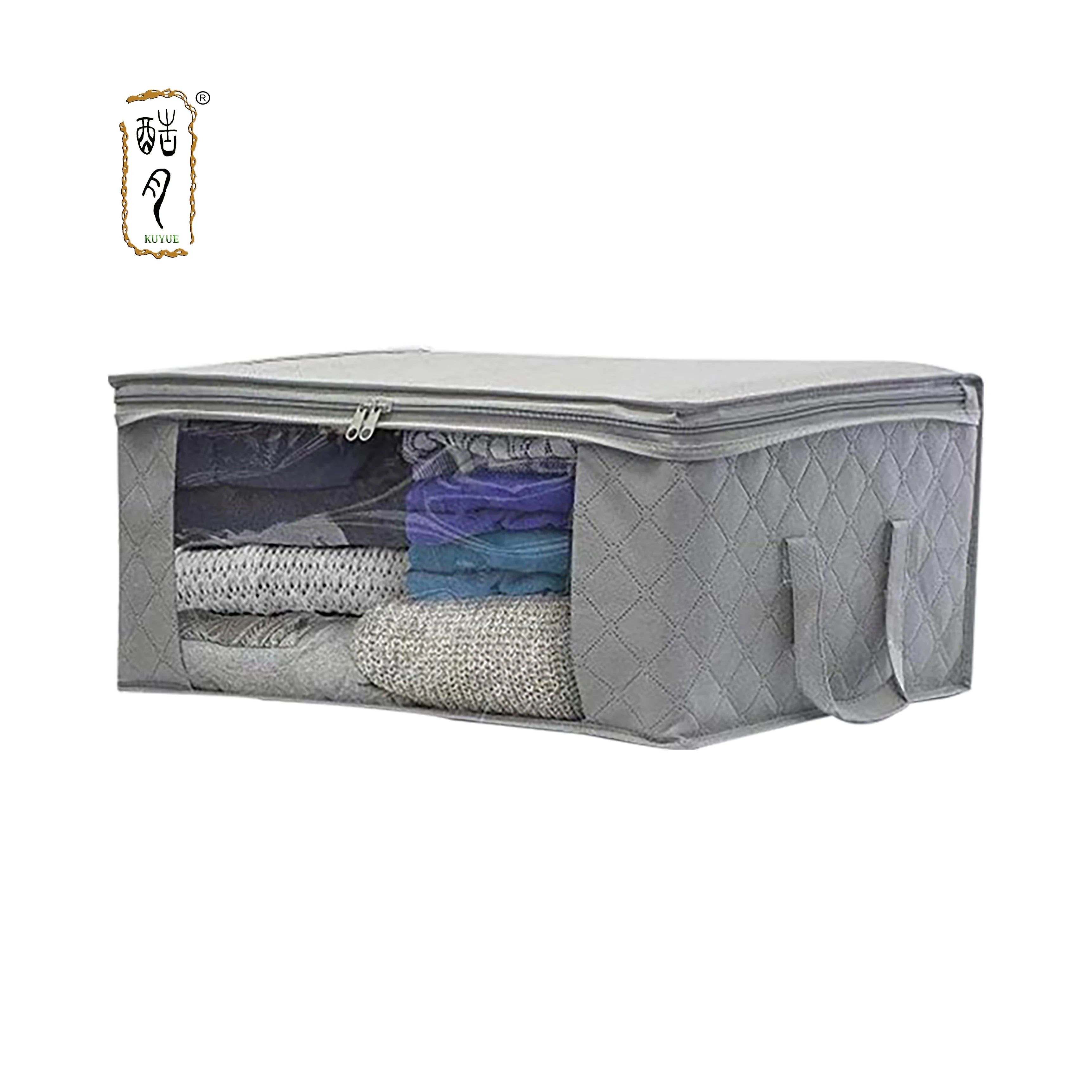 KUYUE Large Foldable Clothes Storage Basket with Sturdy Non-Woven Zippers Closet Organizers for Duvet Blanket Reinforced Handle