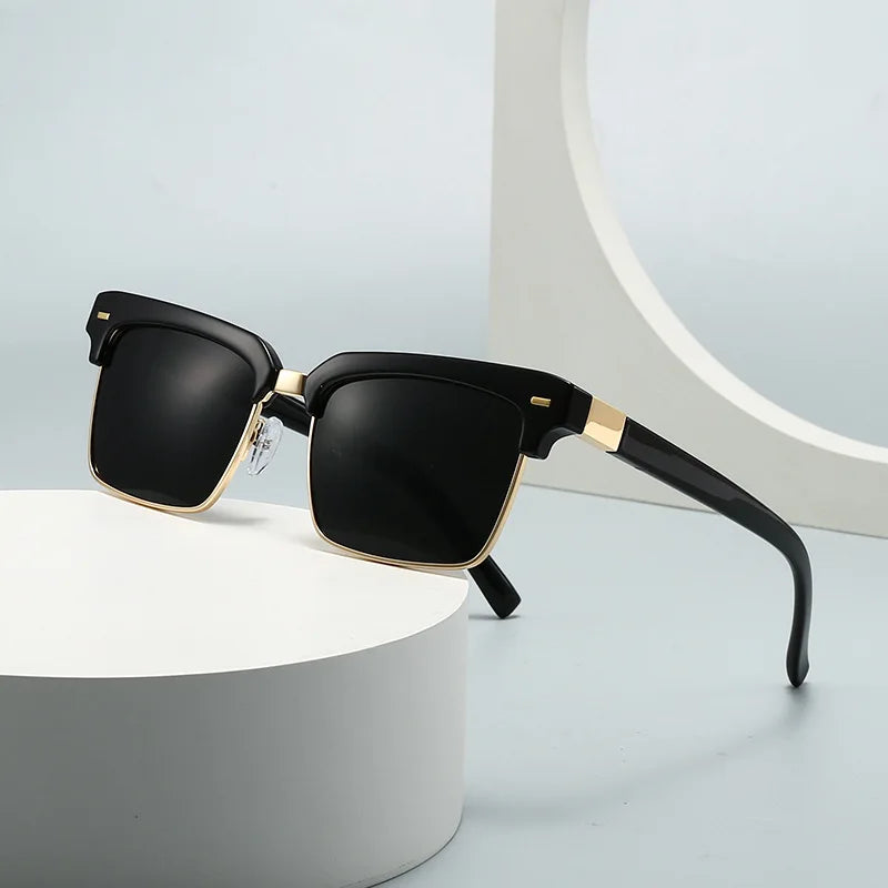 Logo Custom 2025 Retro Men Women Rivets Clear Gradient Shades Glasses UV400 Square Half Frame Driving Sunglasses
