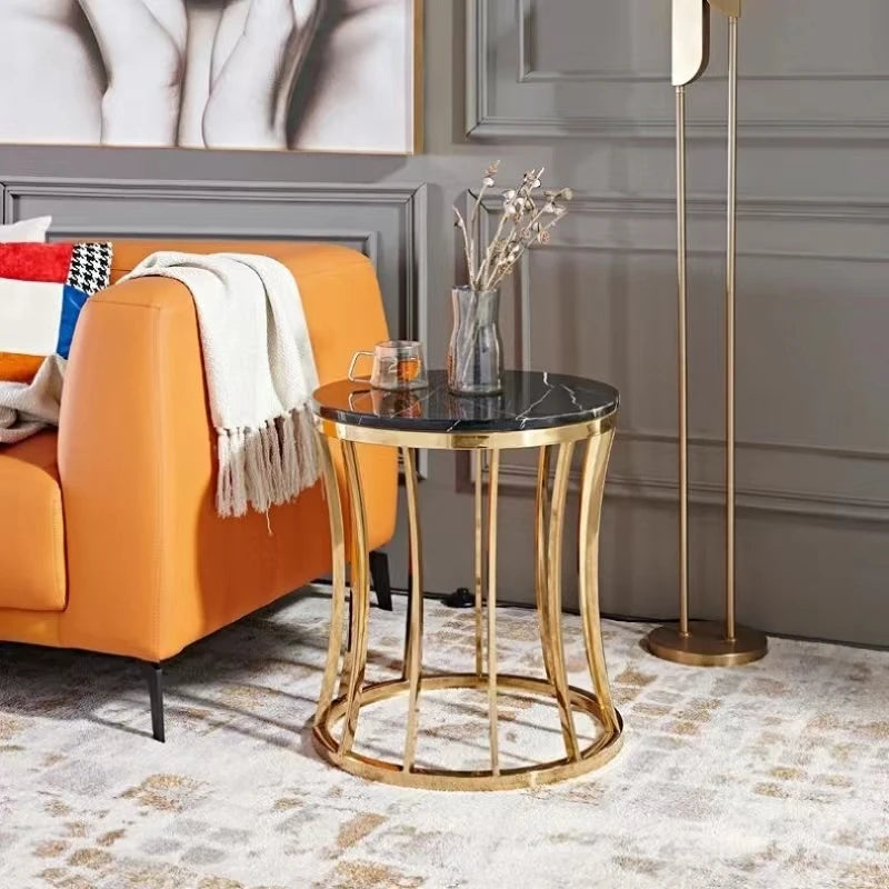 Modern Gold Luxury Marble&Glass Top Round Corner Tables Stainless Steel Frame Living Room Furniture