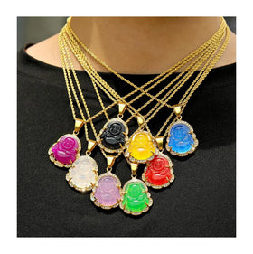 Hot Hiphop Big Belly Necklace Maitreya Buddha Ladder square Zircon Pendant European and American Trend Personality Pendant