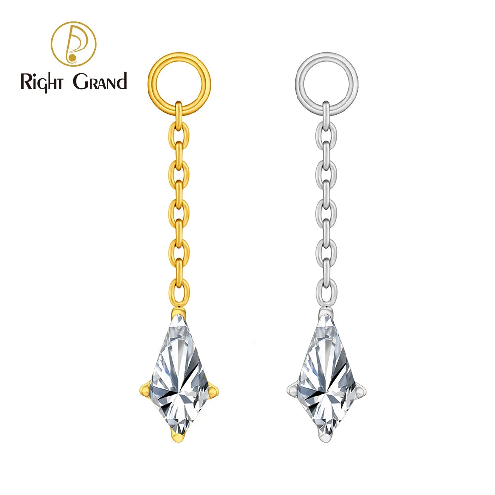 Titanium Dangle Kite CZ Earring Charm Dainty Dangling Chain Pendant for Helix Cartilage Hoop Piercing