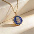 QIKU Round Shape Palm Hamsa Pattern 4 Colors Oil Droplet Pendant Women Necklace Copper Zircon Jewelry Accessories Gift Wholesale