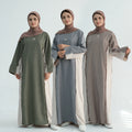 2025 Modern Two-Tone Linen Abaya for Adults Closed Robe Kaftan Colorblocking Muslim Women's Fashion Dubai Turkey Spring Islamic MegaBDM