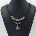 Vintage Jewelry Wooden Beaded Alloy Hollow Elbow Lotus Pendant Woven Necklace for Men