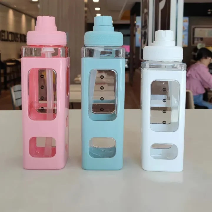 700/900ml Hand-held Square Drinking Bottles High Capacity Sports Outdoor Cup Portable Double Wall Plastic Water Bottle