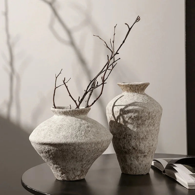 Antique White Ceramic Vase Wabi-Sabi Style Tabletop Transparent Glaze for Home Living Room Flower Decor Ornaments Wholesale MegaBDM