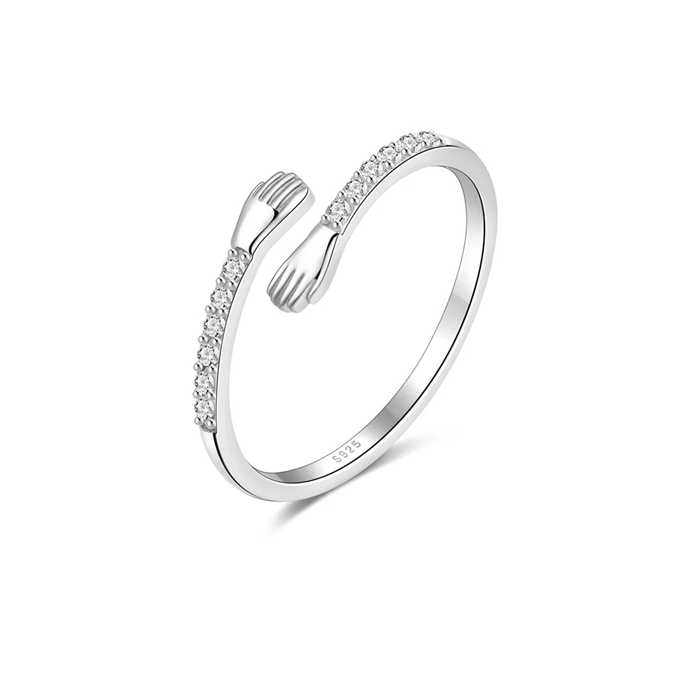 CANNER Trendy Couple Open Rings Jewelry Gifts 925 Silver Creative Design Hug Hand Ring Gifts for Women Men Valentines Gift