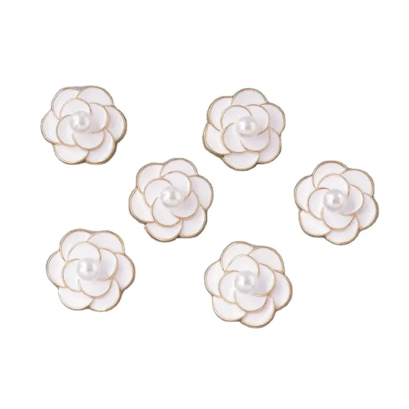 Exquisite Enamel Camellia Zinc Alloy Button Covers for Women Shirt Garment Pearl Button Clip Jewel Accessories Ornament
