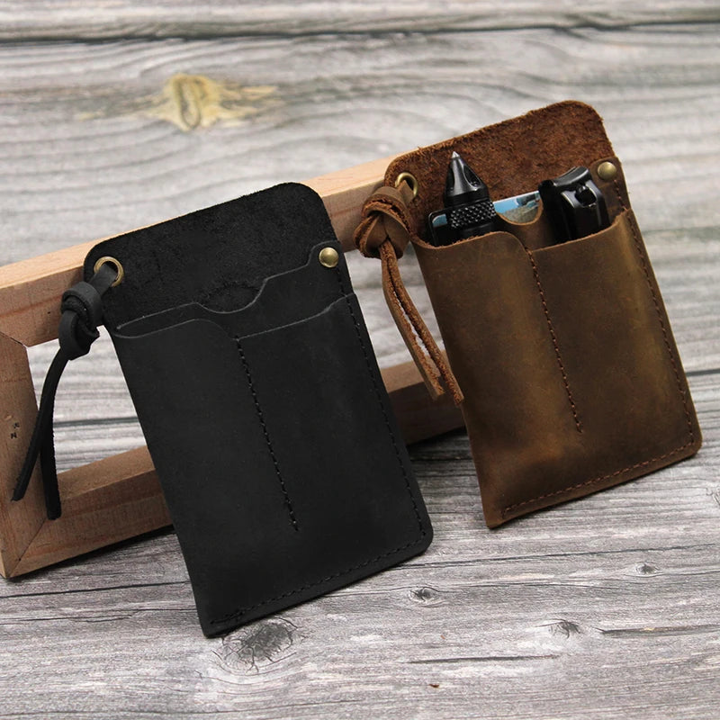 Premium Genuine Leather EDC Knife Holder Multiple-pocketed Tool Pouch Sleeve Functional Self-Defense Tool Stock Bag for Daily