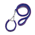Blue Purple Eight-Strand Nylon Braided P Chain Slip Strong Metal Pull Clip Anti Impact Nylon Pet Snap Dog Leash and Collar Set